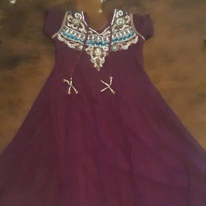 Dark plum chiffon dress with detailed bead work